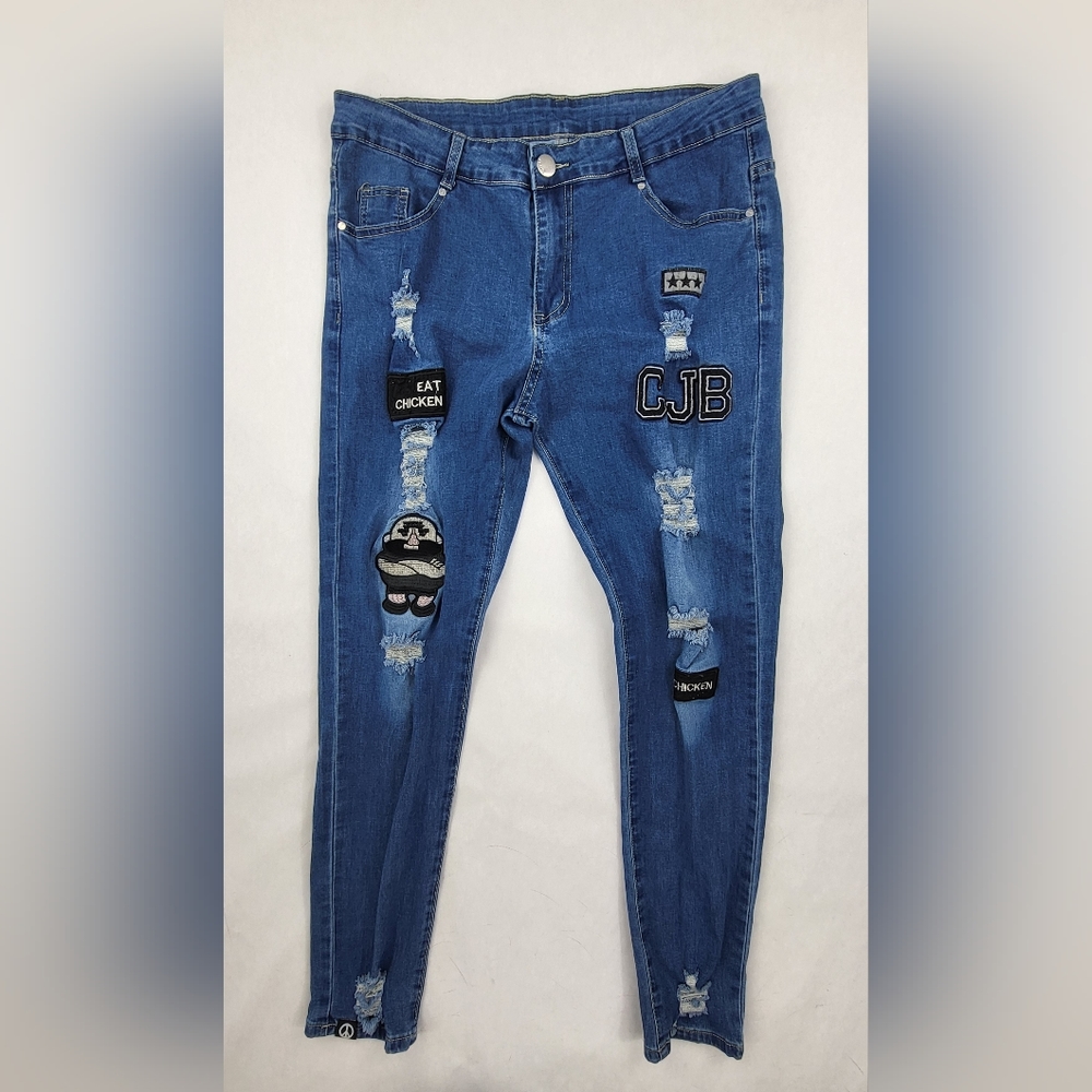 Romwe Jeans Eat Chicken  Denim Skinny Jeans Small 32x29